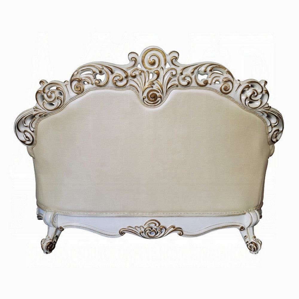 Antoine Loveseat 3 Pillow Champagne Faux Leather Pearl White 70’’ BM324373