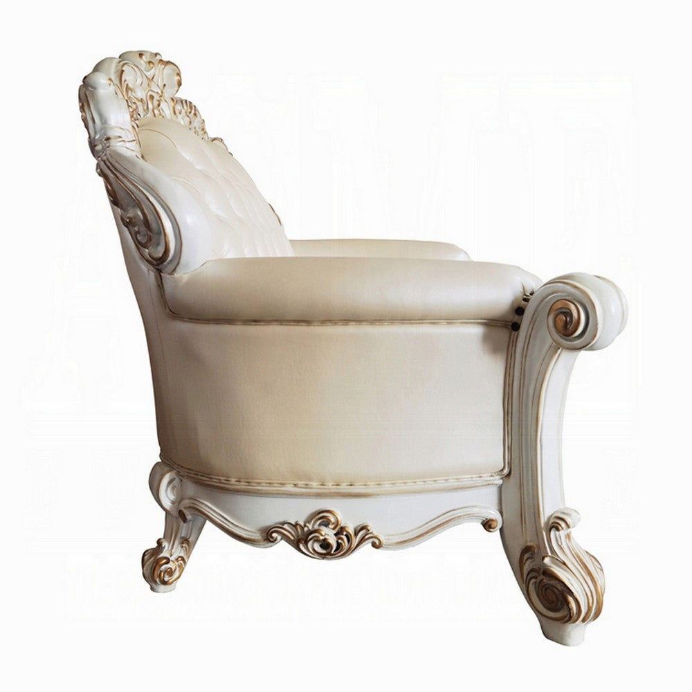 Antoine Loveseat 3 Pillow Champagne Faux Leather Pearl White 70’’ BM324373