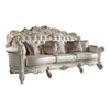 Antoine Oversized Sofa, Champagne Faux Leather, Pearl White Wood, 113"