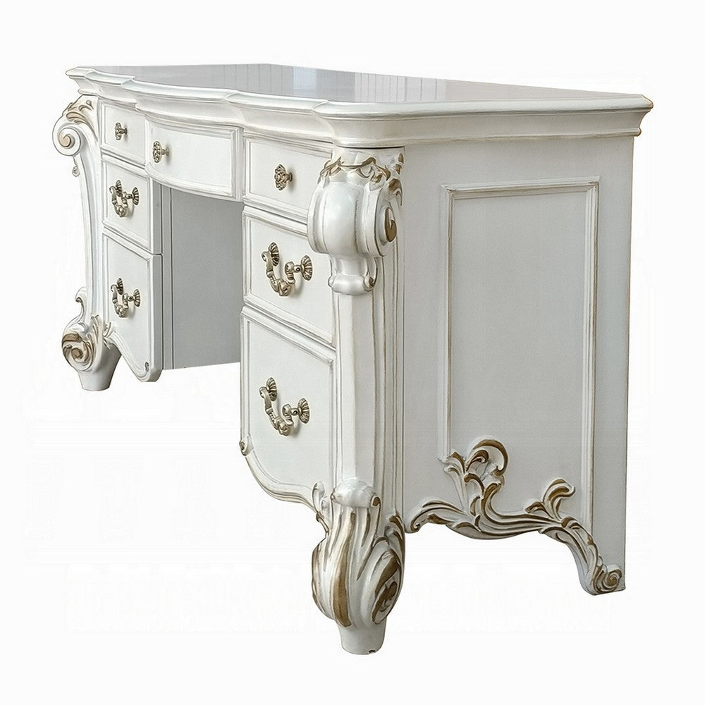 Antoine Vanity Desk 7 Drawers Antique Silver Wood Gold Metal 65’’ BM324376