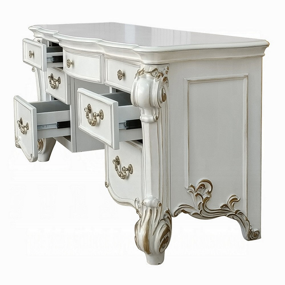 Antoine Vanity Desk 7 Drawers Antique Silver Wood Gold Metal 65’’ BM324376