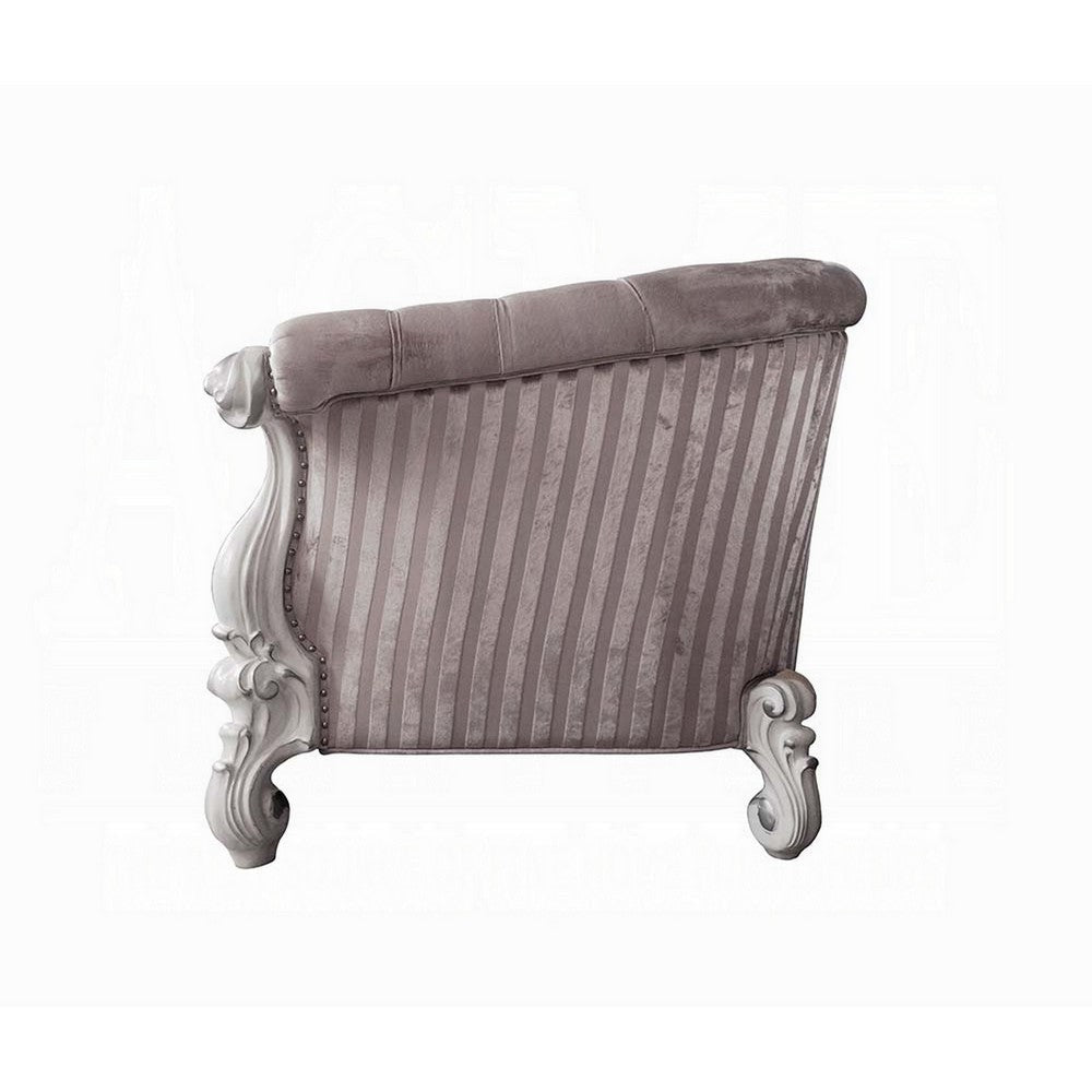 Kai Accent Chair 2 Pillows Tufted Ivory Fabric Scrolled White Wood BM324377