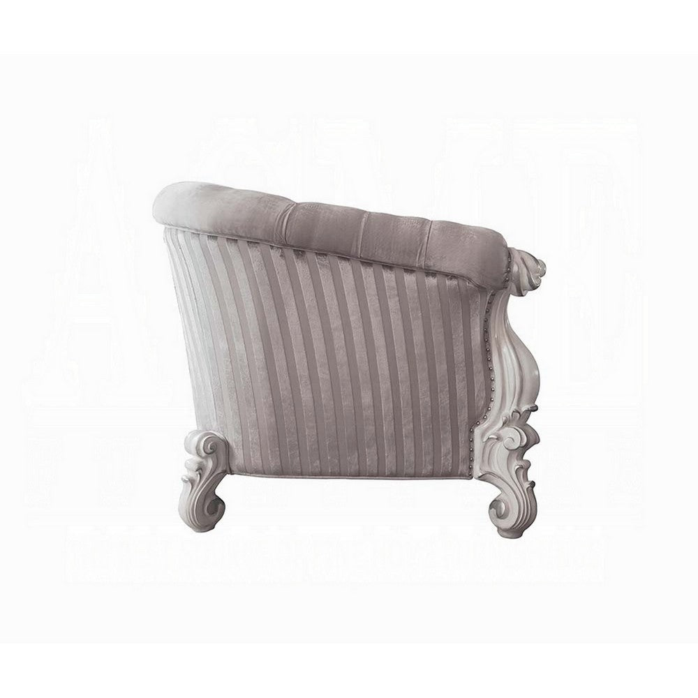 Kai Loveseat 5 Pillows Tufted Ivory Fabric Scrolled White 76’’ BM324378