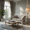 Kai Loveseat, 5 Pillows, Tufted Ivory Fabric, Scrolled, White, 76"