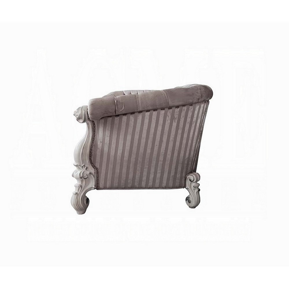 Kai Sofa 7 Pillows Tufted Ivory Fabric Scrolled White Wood 99’’ BM324379