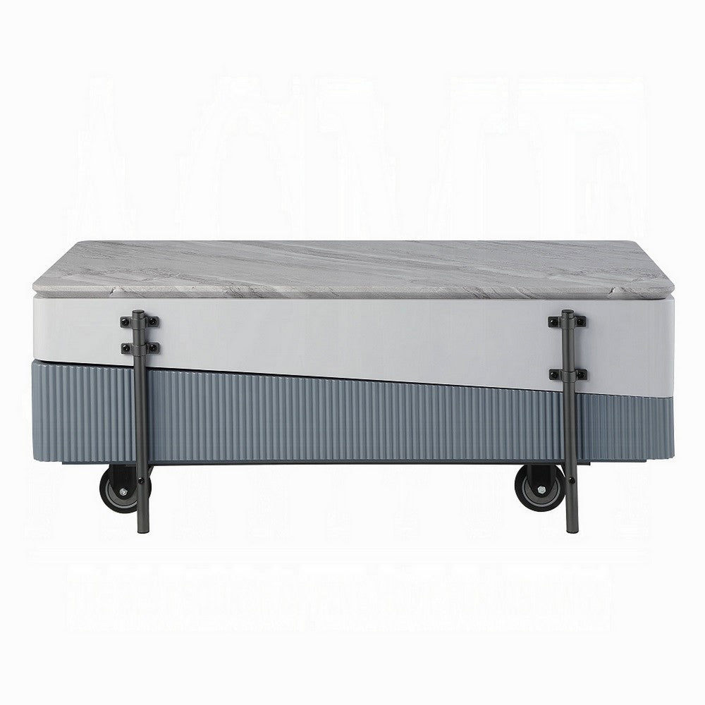 Mindy Coffee Table with Lift Top 3 Compartment Shelves White Gray 47’’ BM324380