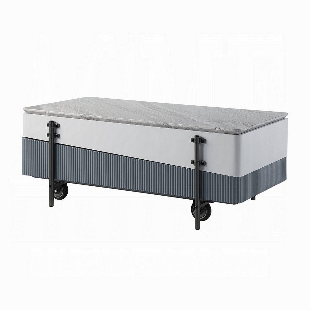 Mindy Coffee Table with Lift Top 3 Compartment Shelves White Gray 47’’ BM324380