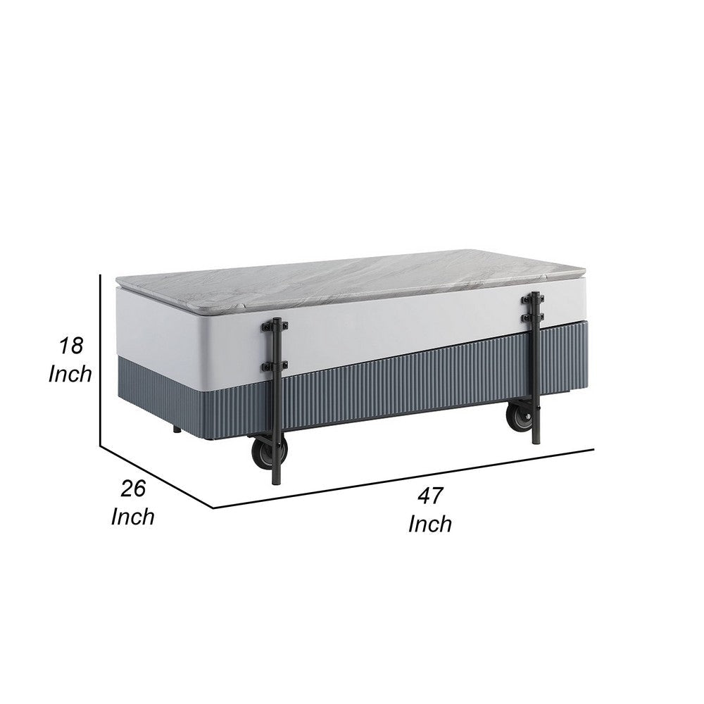 Mindy Coffee Table with Lift Top 3 Compartment Shelves White Gray 47’’ BM324380