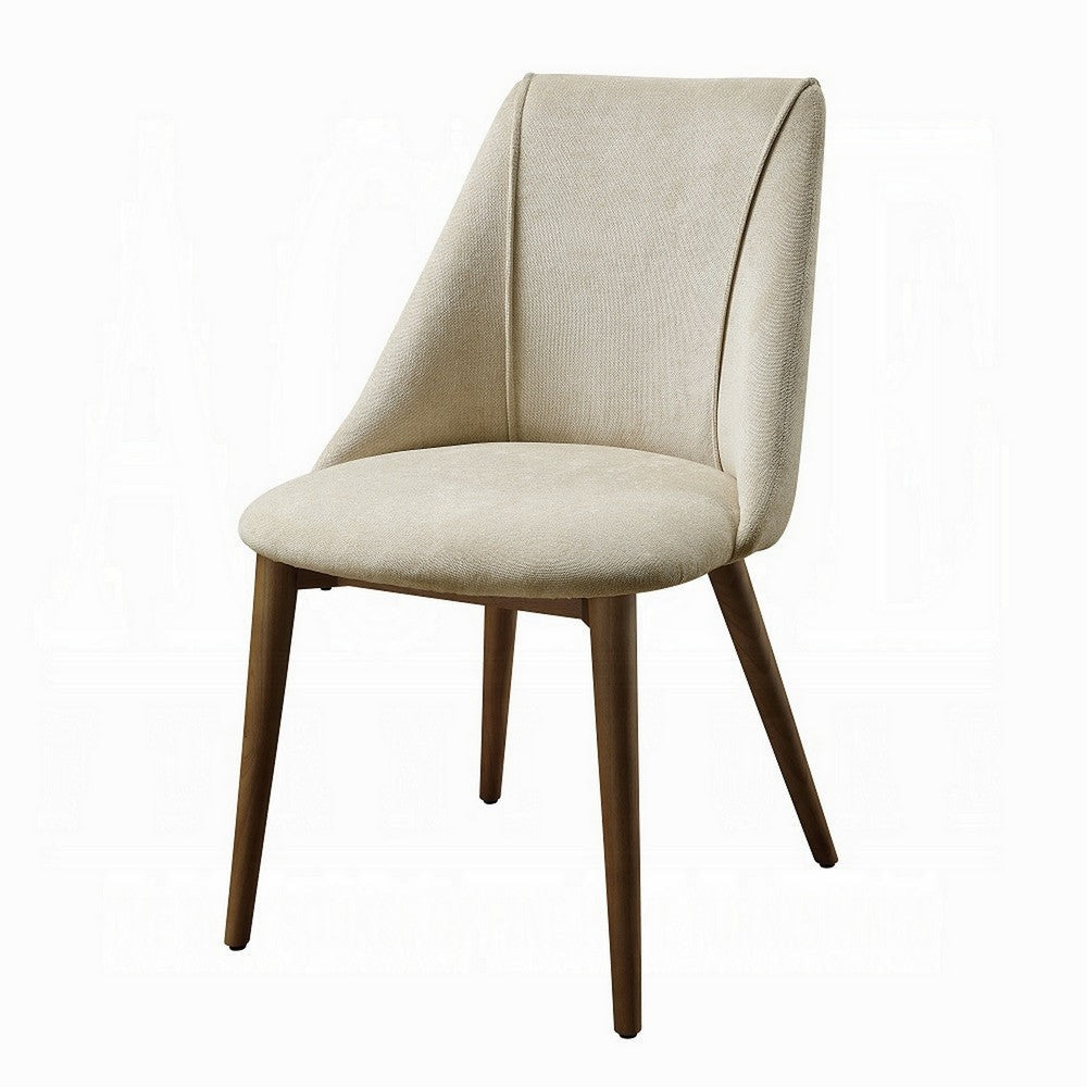 Iliana Side Dining Chair Set of 2, Beige Fabric and Tapered Brown Legs