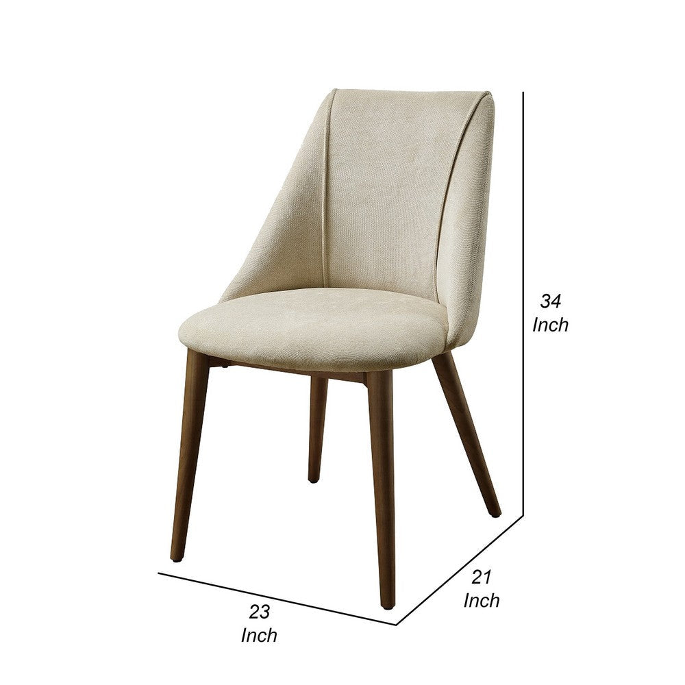 Iliana Side Dining Chair Set of 2 Beige Fabric and Tapered Brown Legs BM324381