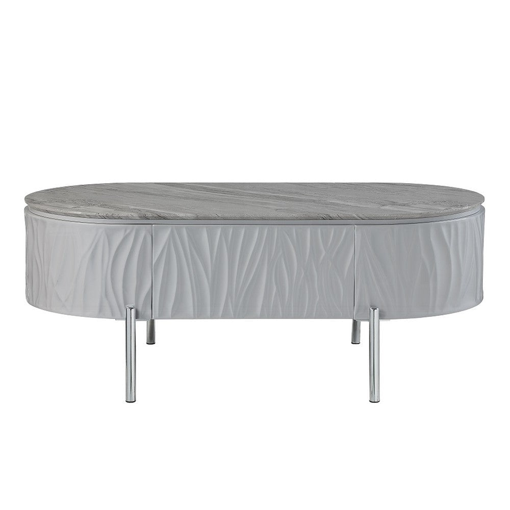 Doug Coffee Table Gray High Gloss Chrome Metal and Gray Wood 47’’ BM324382