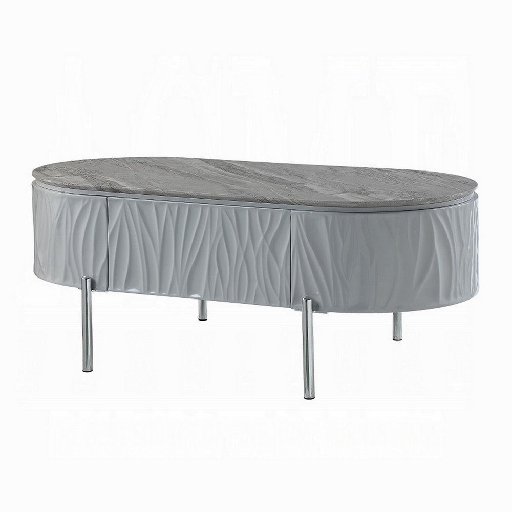 Doug Coffee Table Gray High Gloss Chrome Metal and Gray Wood 47’’ BM324382