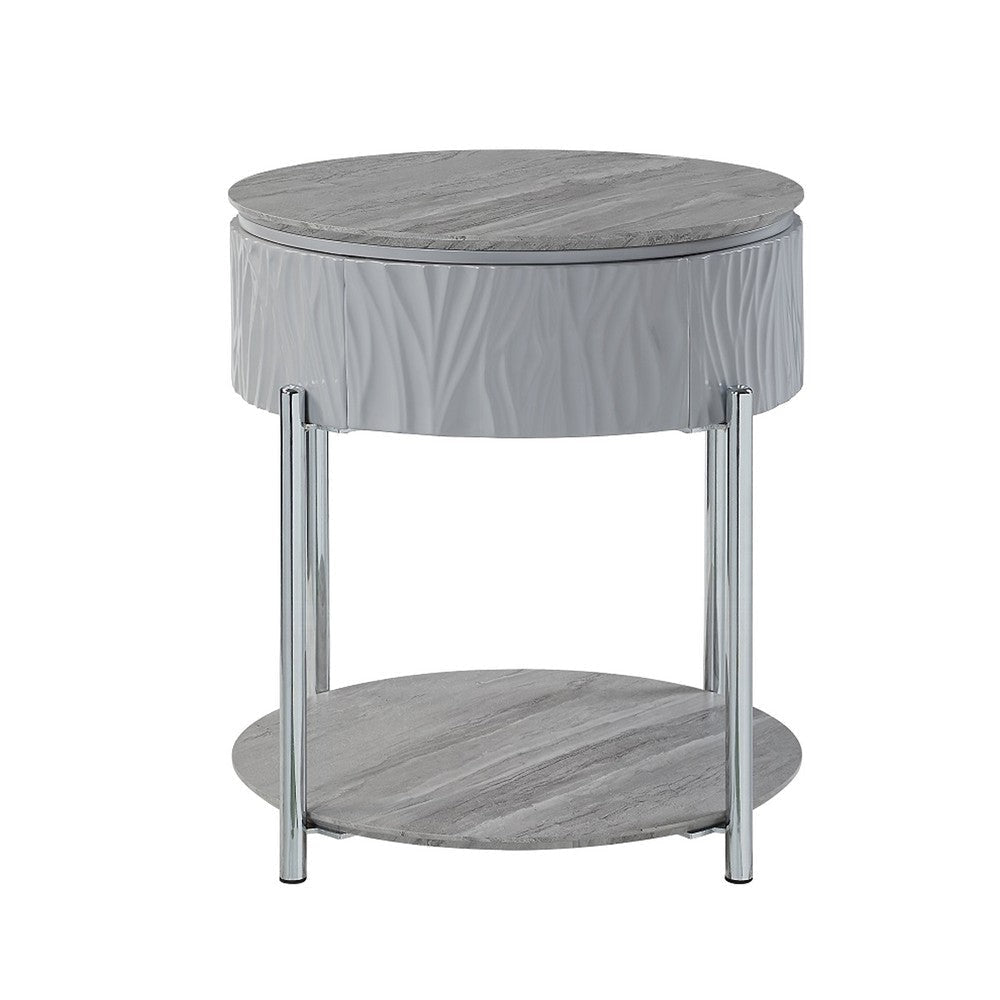 Doug Side End Table 22’’ Gray High Gloss Wood Chrome Metal Finish BM324383