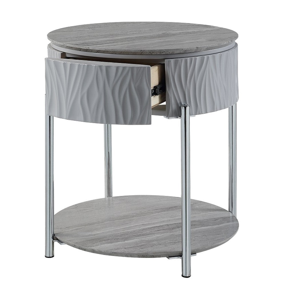 Doug Side End Table 22’’ Gray High Gloss Wood Chrome Metal Finish BM324383