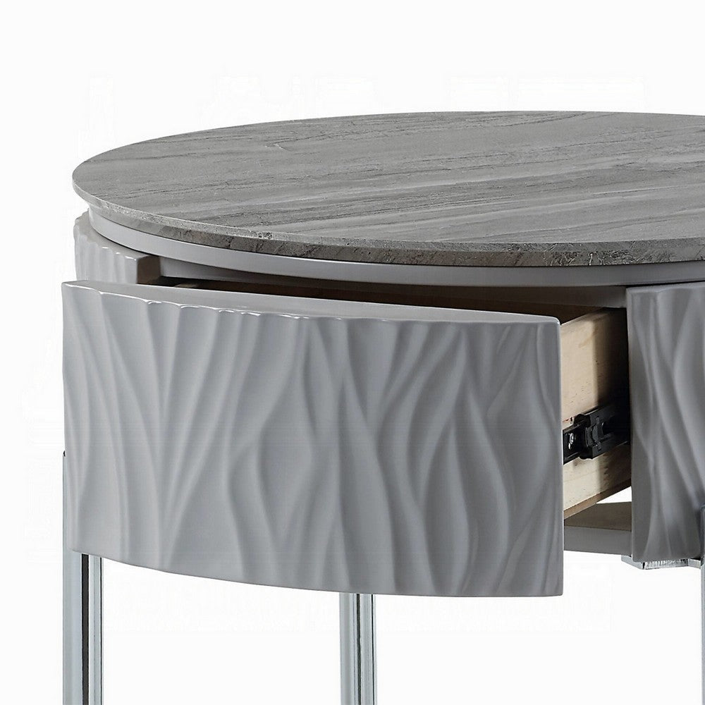 Doug Side End Table 22’’ Gray High Gloss Wood Chrome Metal Finish BM324383