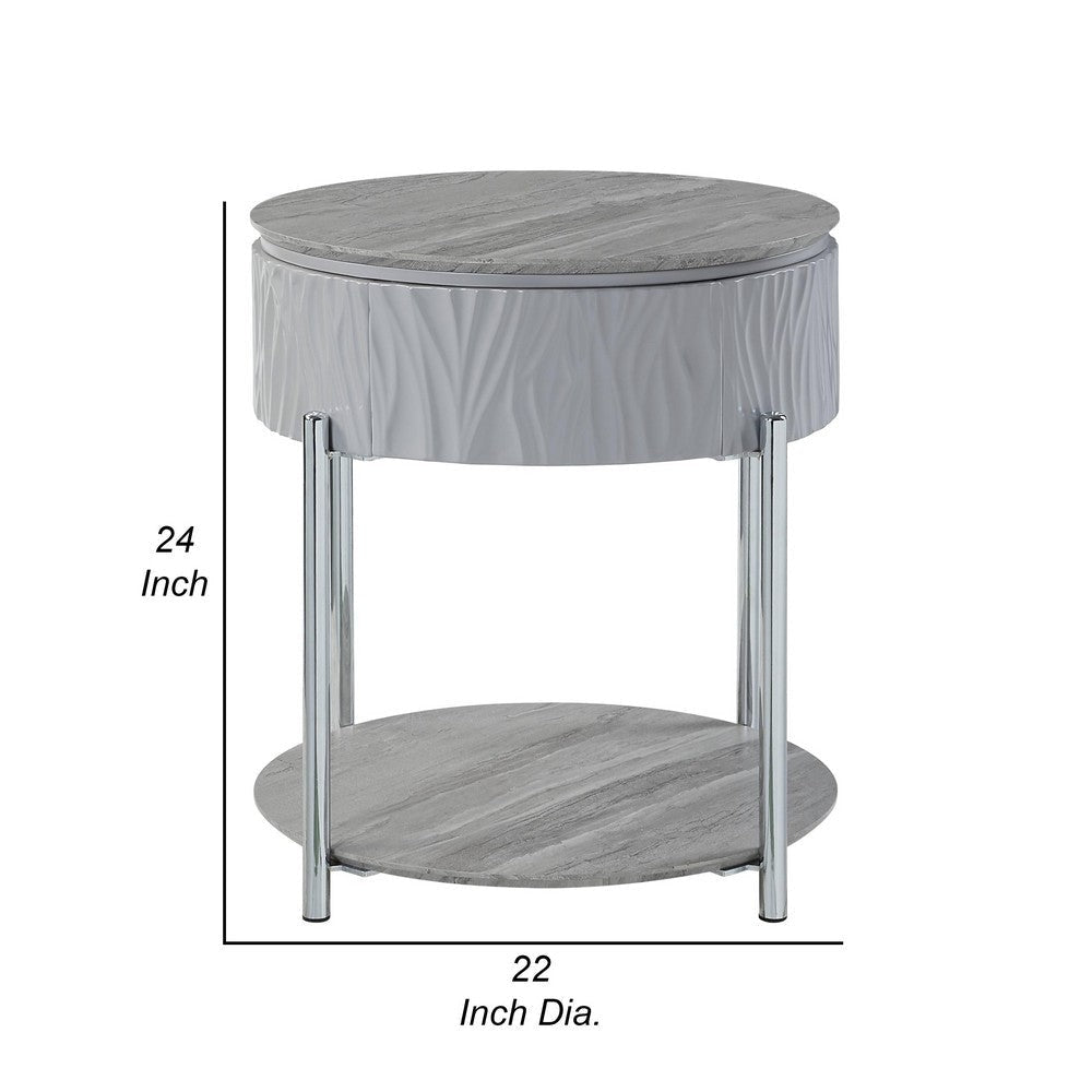 Doug Side End Table 22’’ Gray High Gloss Wood Chrome Metal Finish BM324383
