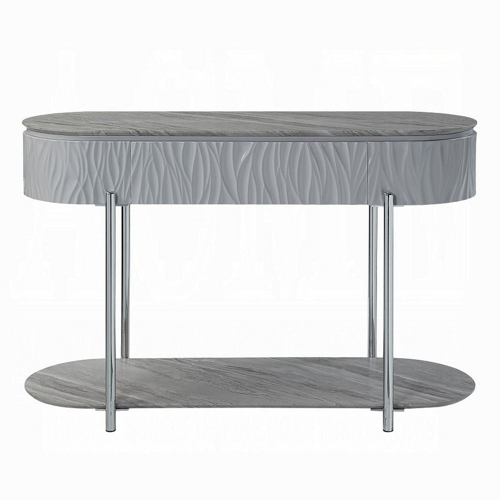 Doug Sofa Table Drawers Gray High Gloss Wood Chrome Metal 47’’ BM324384