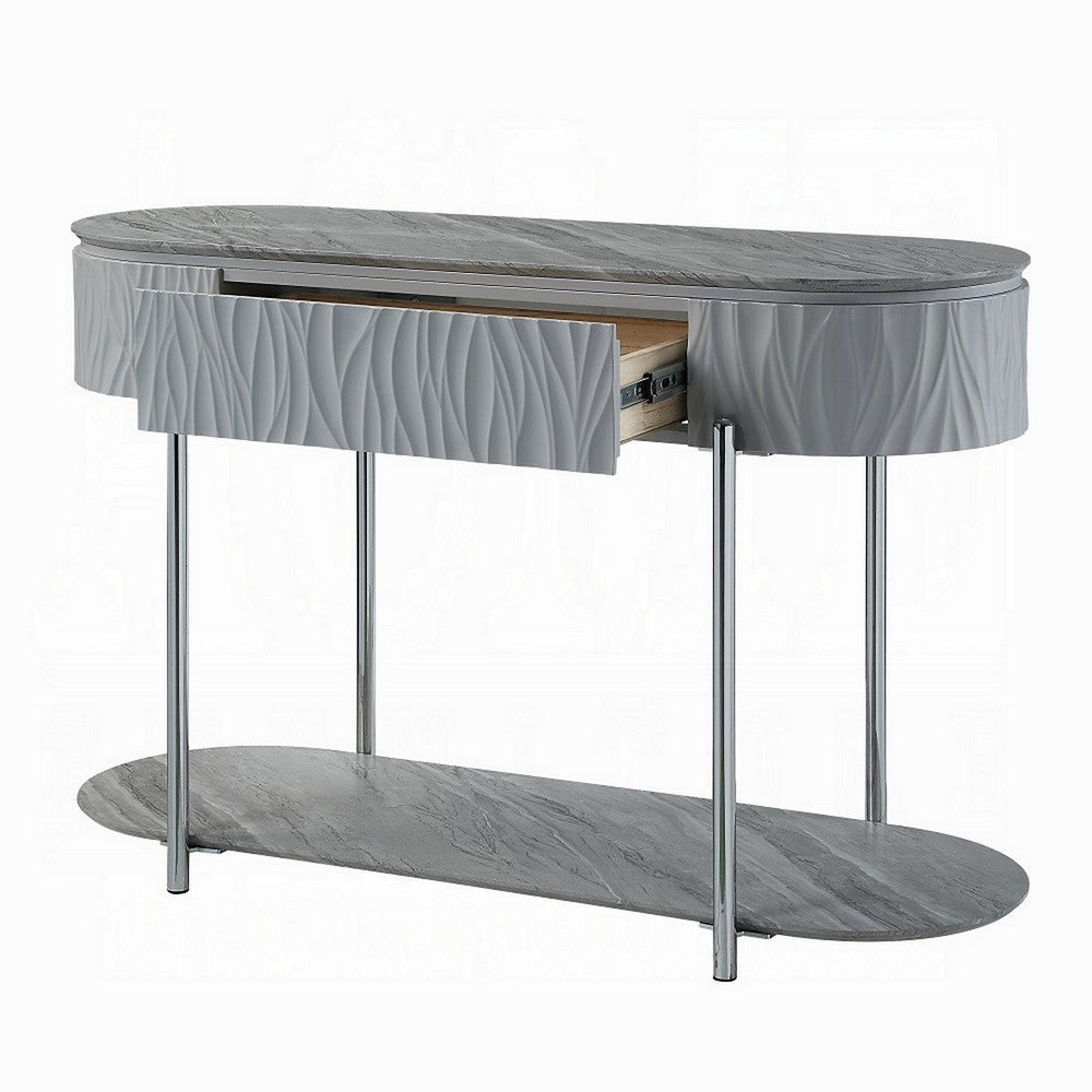Doug Sofa Table Drawers Gray High Gloss Wood Chrome Metal 47’’ BM324384