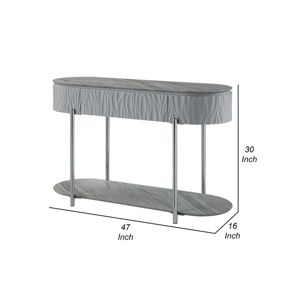Doug Sofa Table Drawers Gray High Gloss Wood Chrome Metal 47’’ BM324384