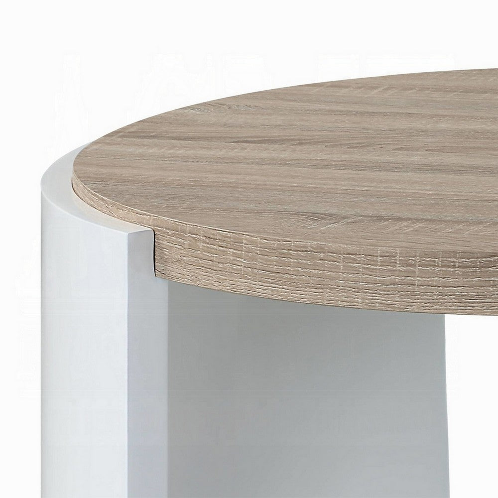 Romani Coffee Table White High Gloss Wood 33’’ Round Brown Tabletop BM324385