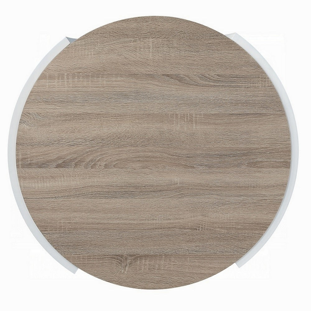 Romani Coffee Table White High Gloss Wood 33’’ Round Brown Tabletop BM324385