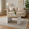 Romani Coffee Table, White High Gloss Wood, 33" Round Brown Tabletop