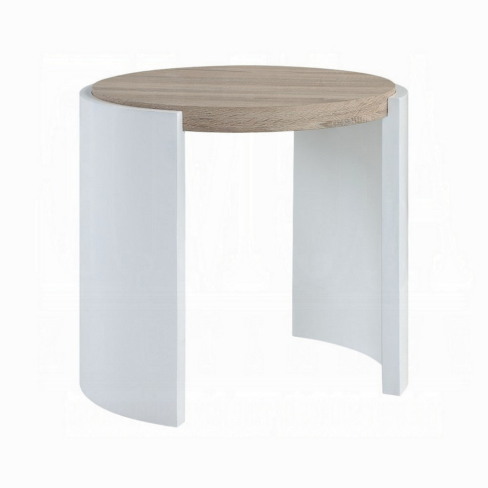 Romani Side End Table White High Gloss Wood Brown Top Oval 26’’ BM324386