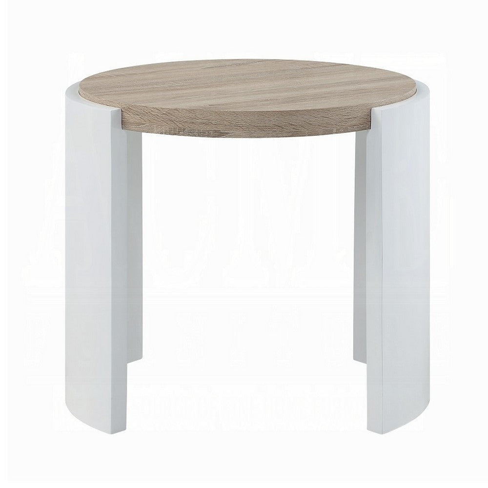 Romani Side End Table White High Gloss Wood Brown Top Oval 26’’ BM324386