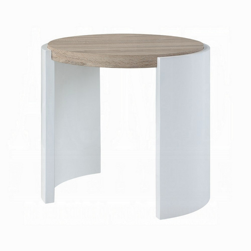 Romani Side End Table White High Gloss Wood Brown Top Oval 26’’ BM324386