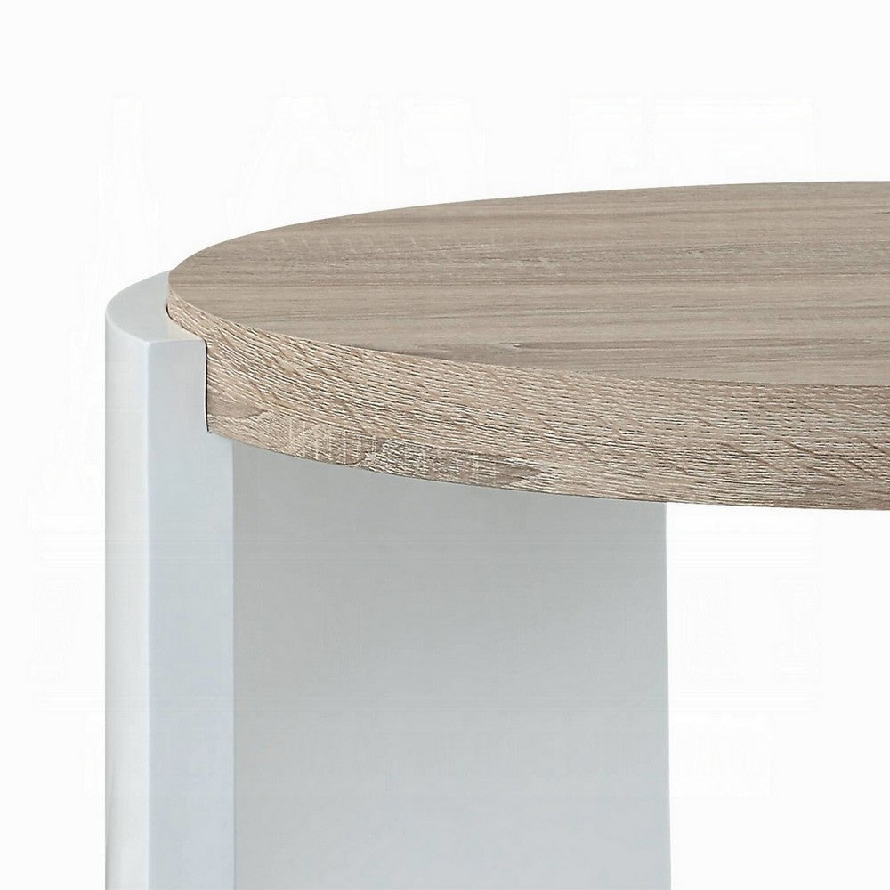 Romani Side End Table White High Gloss Wood Brown Top Oval 26’’ BM324386