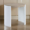 Romani Side End Table, White High Gloss Wood, Brown Top, Oval 26"