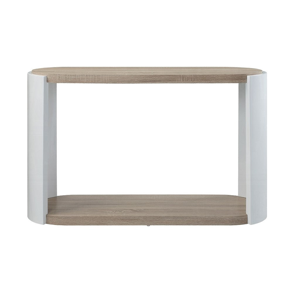 Romani Sofa Console Table White High Gloss Wood Brown Oval 47’’ BM324387