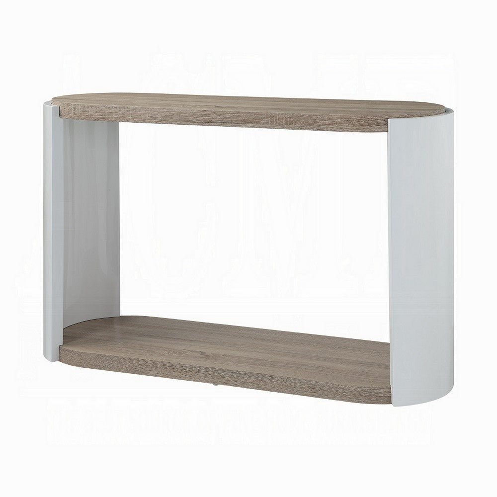 Romani Sofa Console Table White High Gloss Wood Brown Oval 47’’ BM324387