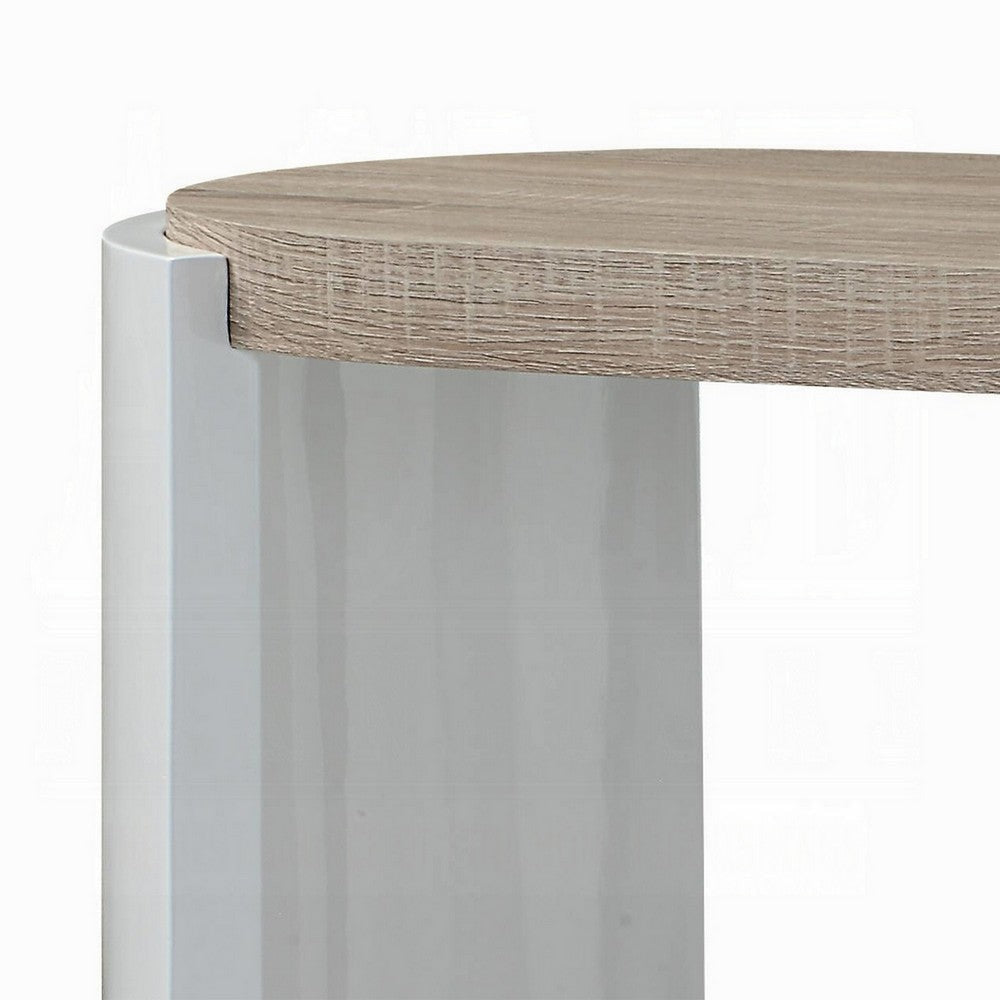 Romani Sofa Console Table White High Gloss Wood Brown Oval 47’’ BM324387