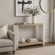Romani Sofa Console Table, White High Gloss Wood, Brown, Oval 47"