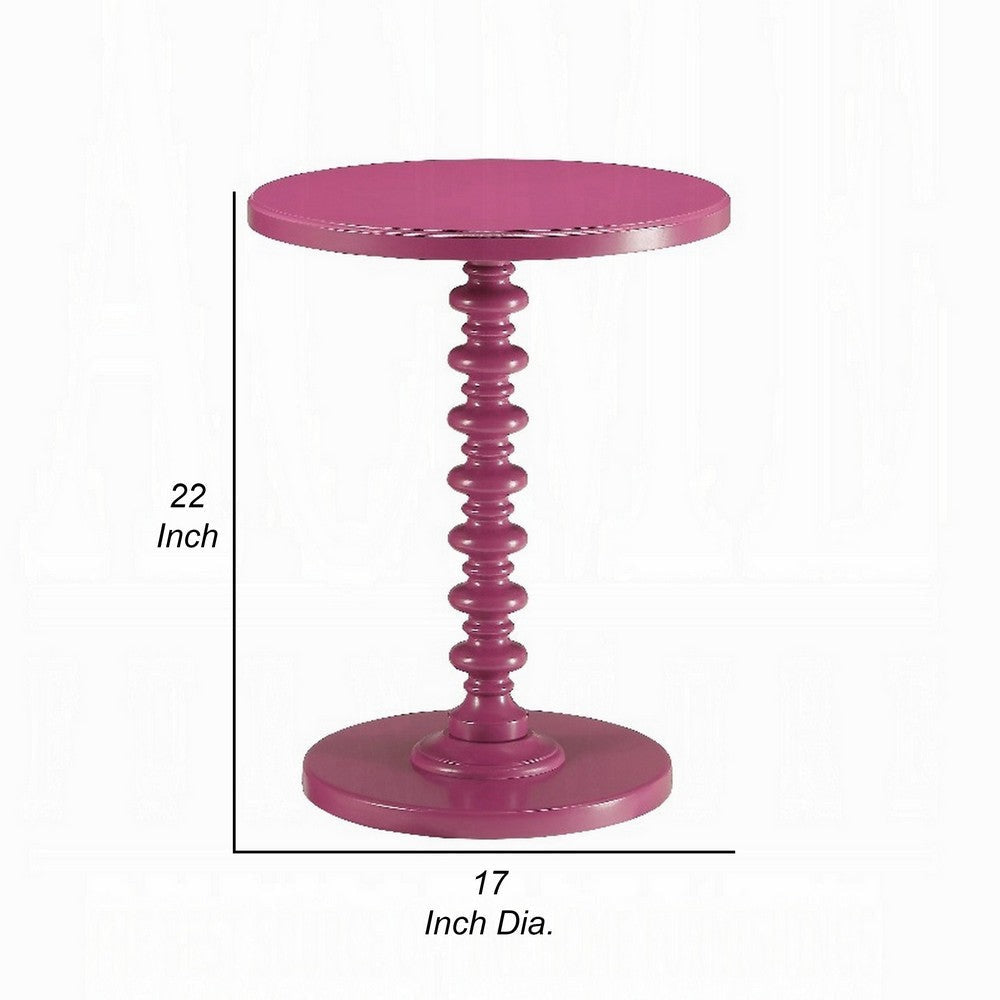 Toni Round Accent Table with Turned Pedestal Base 22’’ Purple Wood BM324388