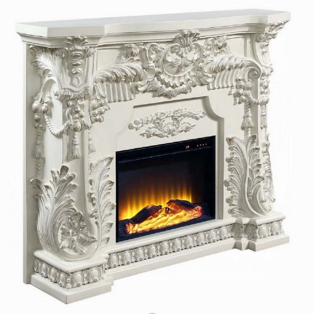 Rox LED Electric Fireplace, 62" Classic Resin Details, Antique White