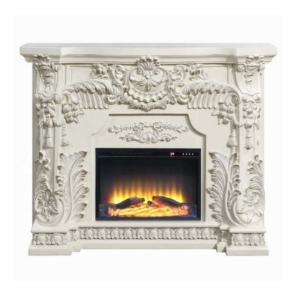 Rox LED Electric Fireplace 62’’ Classic Resin Details Antique White BM324389