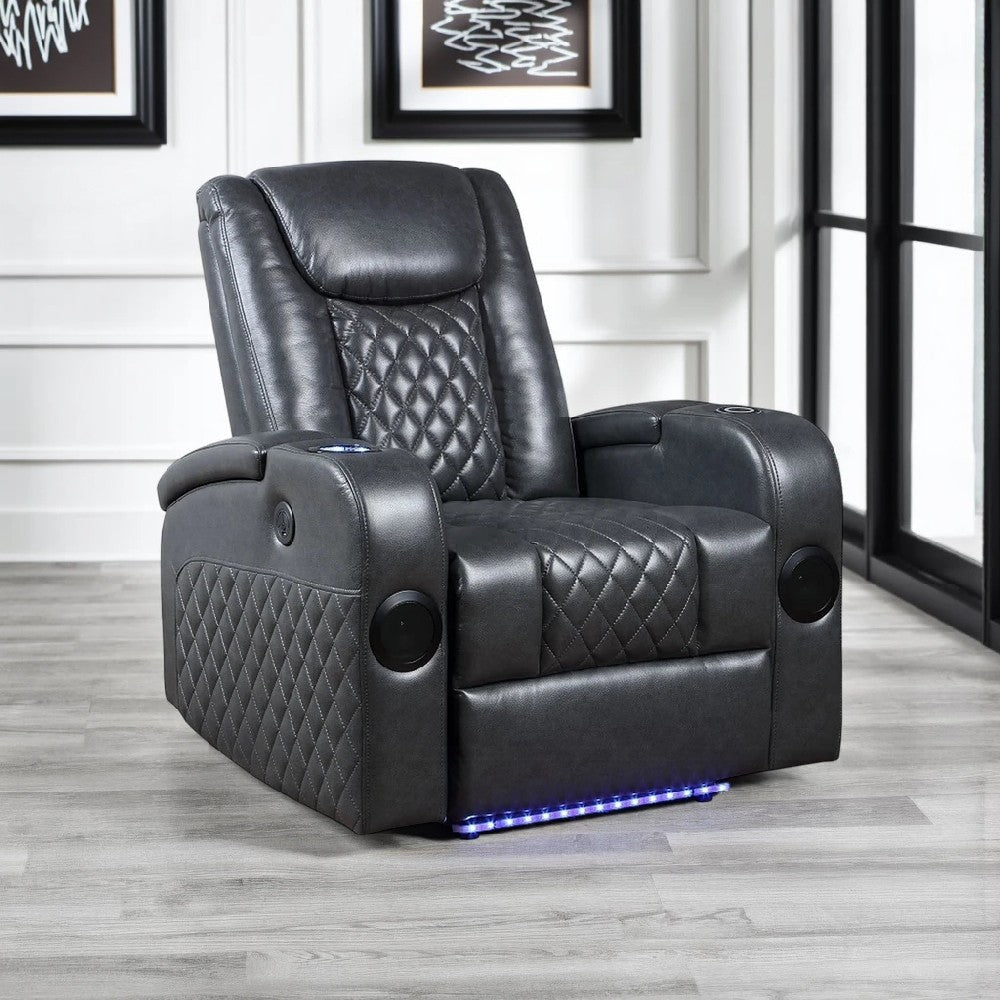 Liza Power Motion Recliner Chair, Bluetooth USB, Gray Faux Leather