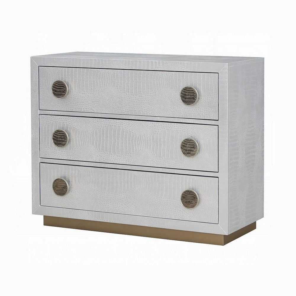 44’’ Wide Nightstand Dresser with Faux Crocodile Skin Silver Wood BM324392