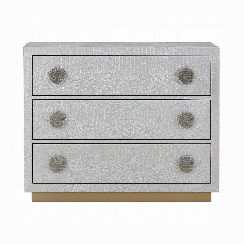 44’’ Wide Nightstand Dresser with Faux Crocodile Skin Silver Wood BM324392