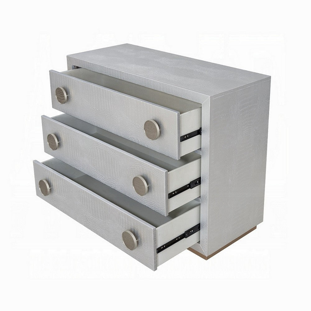 44’’ Wide Nightstand Dresser with Faux Crocodile Skin Silver Wood BM324392