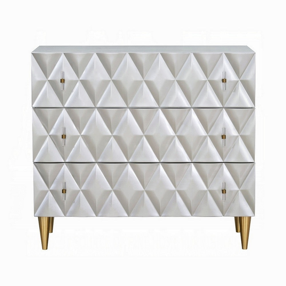 36’’ Wide Nightstand Dresser Drawers w Jewelry Tray Silver Gold BM324393