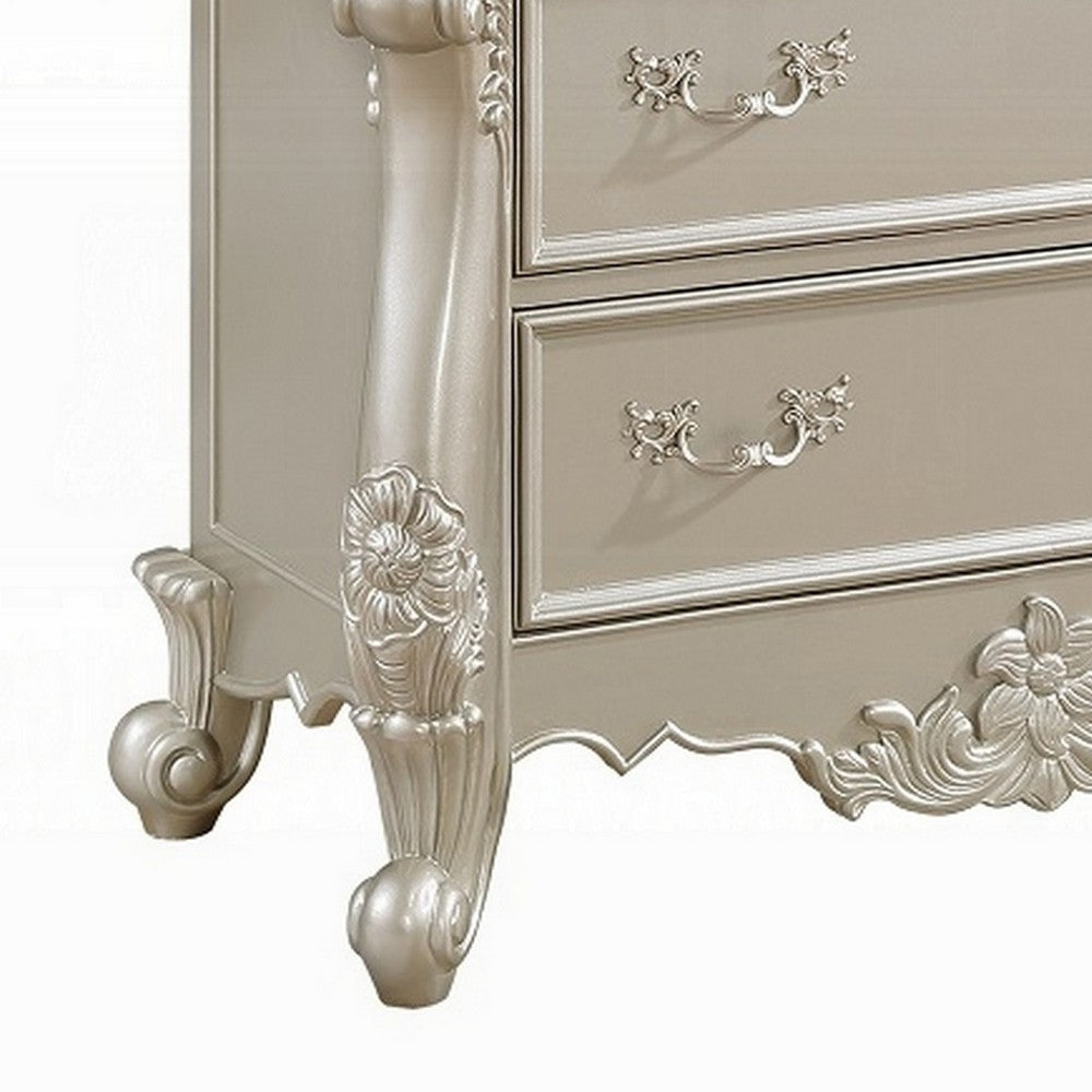Bowe Tall Dresser Chest 5 Drawer Scrolled Champagne Gold Wood Finish BM324394