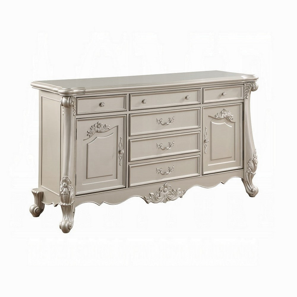Bowe Wide Dresser Chest, 6 Drawers 2 Doors, Champagne Gold Wood Finish