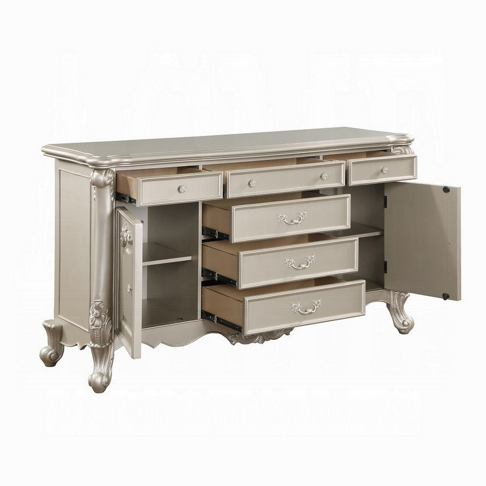 Bowe Wide Dresser Chest 6 Drawers 2 Doors Champagne Gold Wood Finish BM324395