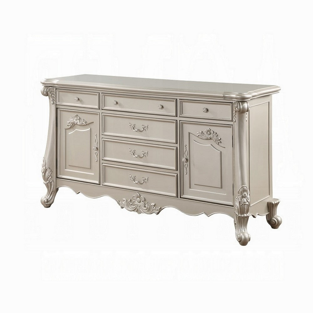 Bowe Wide Dresser Chest 6 Drawers 2 Doors Champagne Gold Wood Finish BM324395