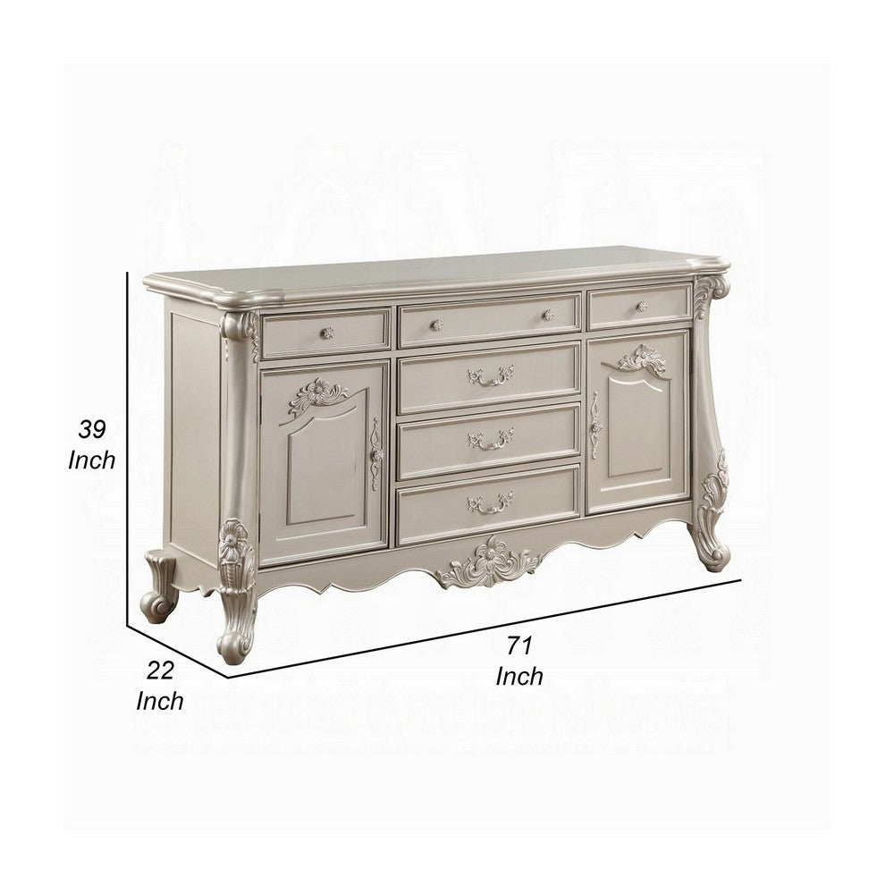 Bowe Wide Dresser Chest 6 Drawers 2 Doors Champagne Gold Wood Finish BM324395