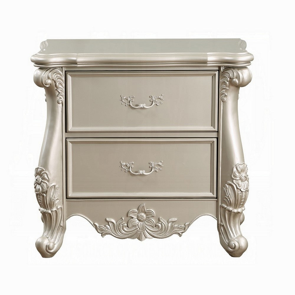 Bowe Nightstand 2 Drawers Scrolled Accent 32’’ Champagne Gold Wood BM324396