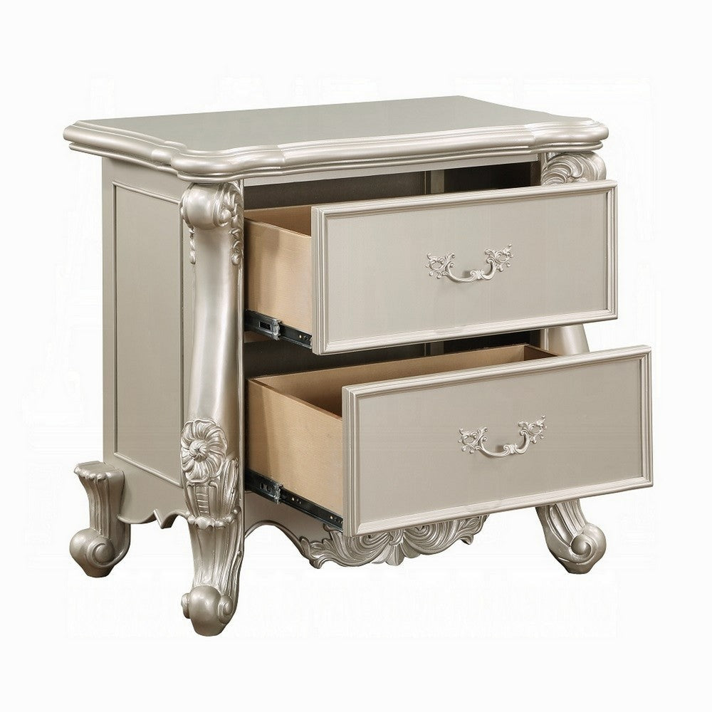Bowe Nightstand 2 Drawers Scrolled Accent 32’’ Champagne Gold Wood BM324396